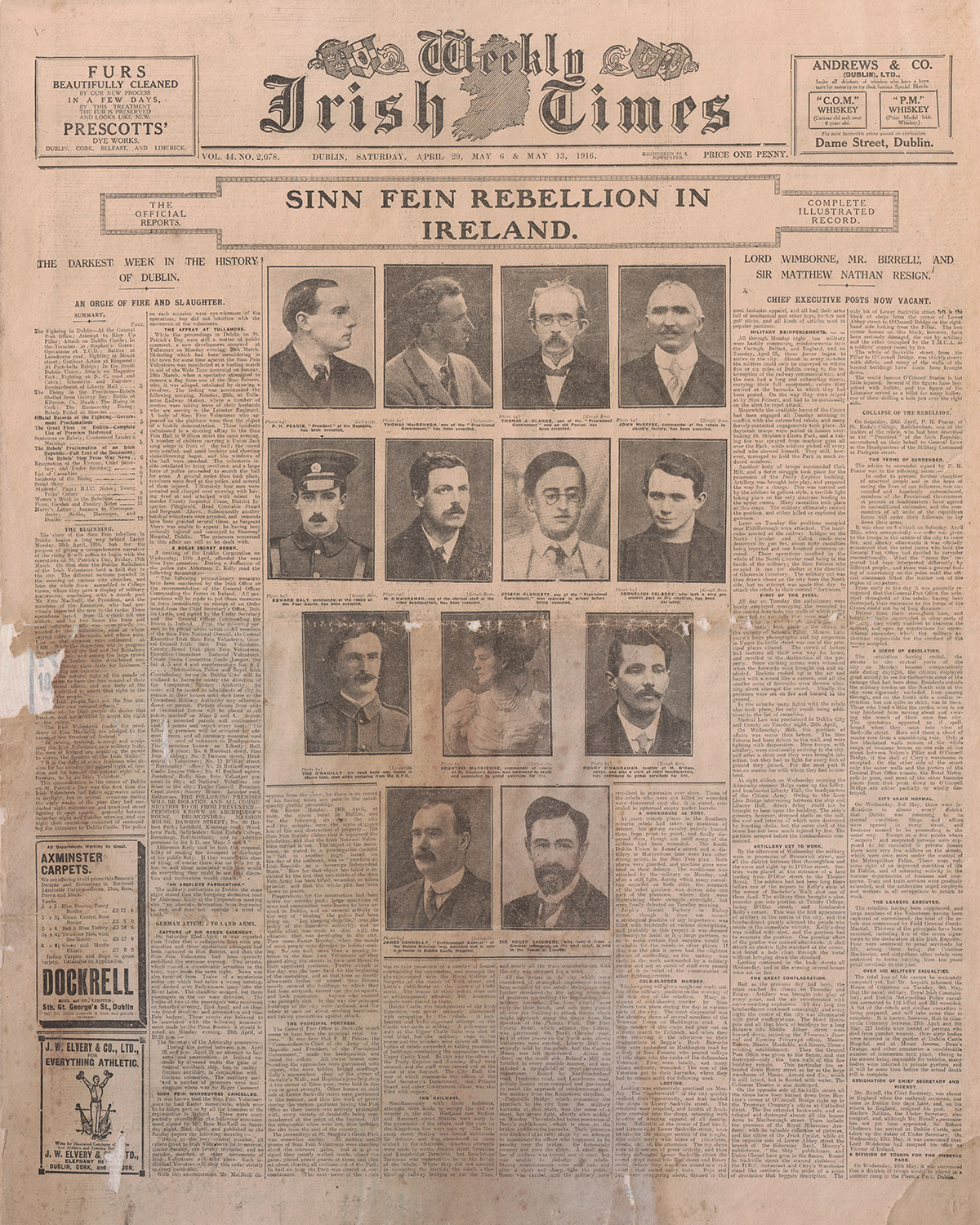 The cover of a 1916 issue of The Weekly Irish Times newspaper